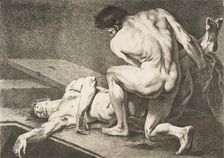 An "Académie": One Man Lifting the Legs of Another Man, 1742-43. Creator: Carle van Loo
