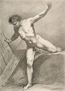 An "Académie": Striding Man Leaning on a Plank, 1742-43. Creator: Carle van Loo