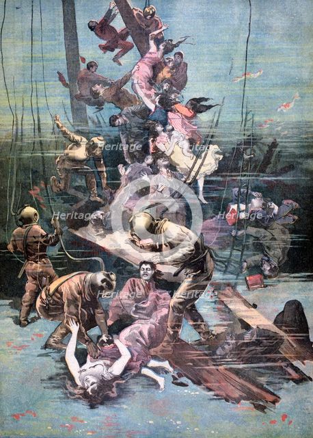 An Accident in Santander, Divers Looking for the Bodies of the Victims, 1893. Artist: Unknown