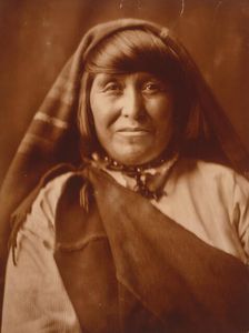 An Acoma woman, head-and-shoulders portrait, facing front, c1904. Creator: Edward Sheriff Curtis