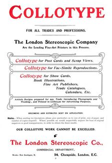 An advert for the Collotype process offered by The London Stereoscopic Company, 1903