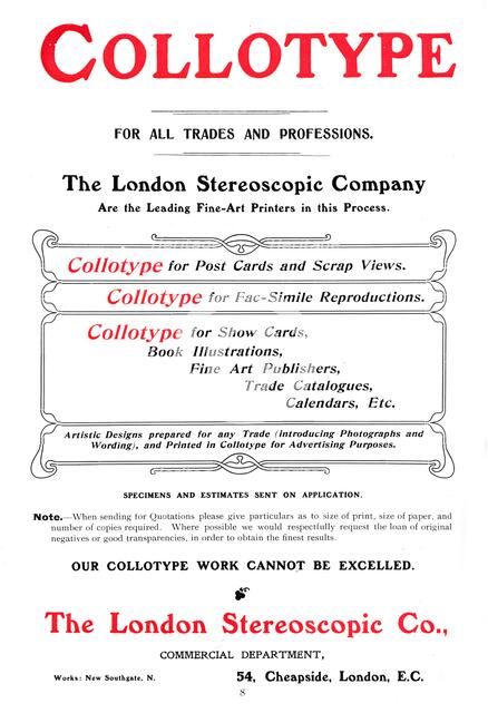 An advert for the Collotype process offered by The  London Stereoscopic Company, 1903. Artist: Unknown.