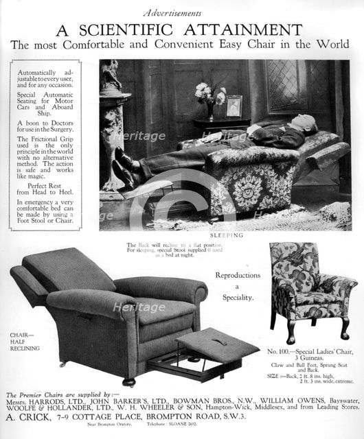 An advertisement for 'Premier' easy chairs, 1926. Artist: Unknown