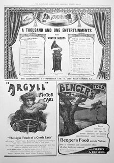 An advertising page in the Illustrated London News, Christmas, 1905