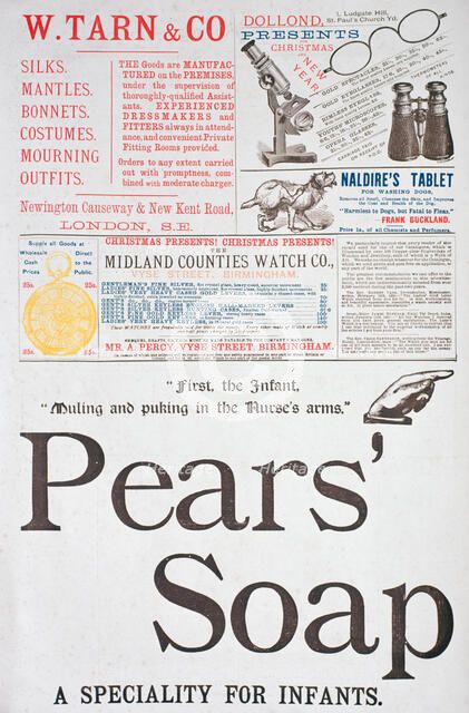 An advertising page in Yuletide, 1882. Artist: Unknown