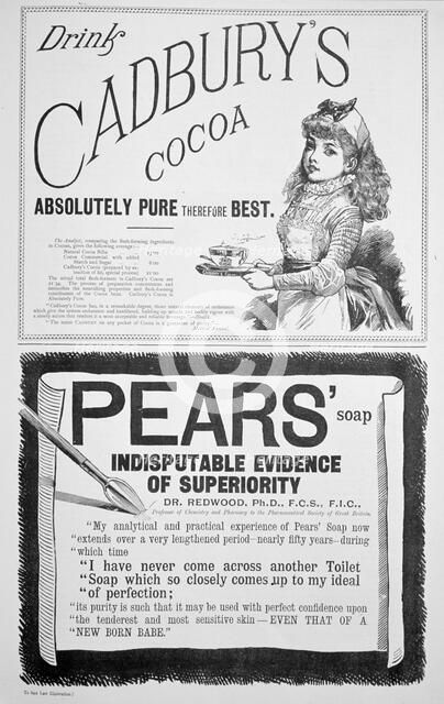 An advertising page in Yuletide, 1890.  Artist: Unknown.