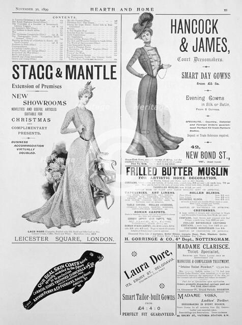 An advertising page in Hearth and Home, 30th November 1899. Artist: Unknown