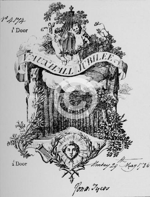'An admission ticket to Vauxhall Gardens', 1786, (1912). Artist: Unknown.