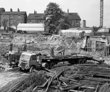 An AEC Mammoth Major on the building site for Sheffield University, 1960. Creator: Michael Walters