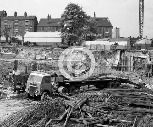 An AEC Mammoth Major on the building site for Sheffield University, 1960. Artist: Michael Walters
