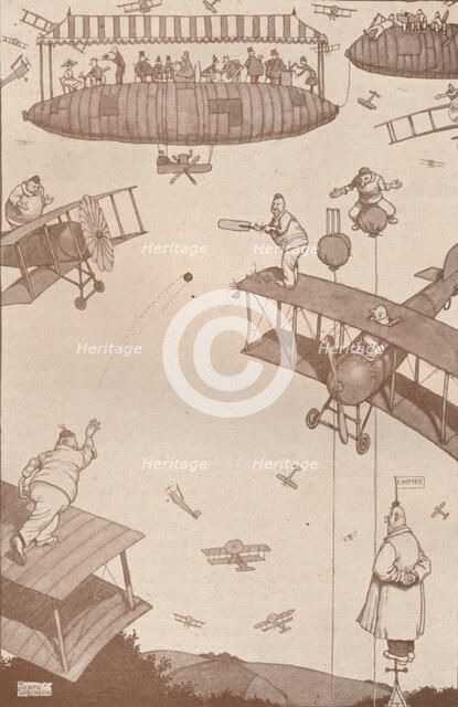 'An Aerial Cricket Match of the Future', c1918 (1919). Artist: W Heath Robinson.