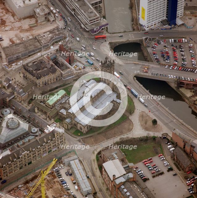 An aerial view of Manchester Cathedral, 2001. Artist: EH/RCHME staff photographer