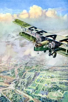 An aeroplane over London, 1926.Artist: GH Davis