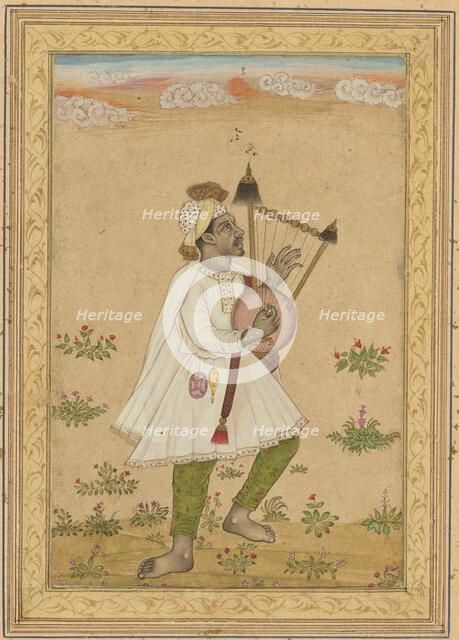 An African Lyre Player (recto); Calligraphy (verso), c. 1640-1660. Creator: Unknown.