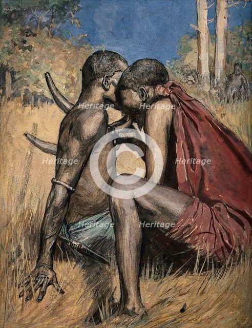 An African medicine man or shaman applying the technique of cupping to a patient... Creator: Unknown.