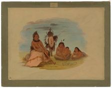 An Aged Minatarree Chief and His Family, 1861/1869. Creator: George Catlin