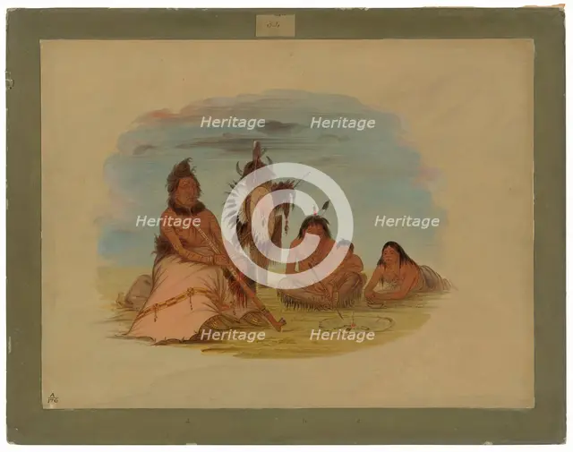 An Aged Minatarree Chief and His Family, 1861/1869. Creator: George Catlin.