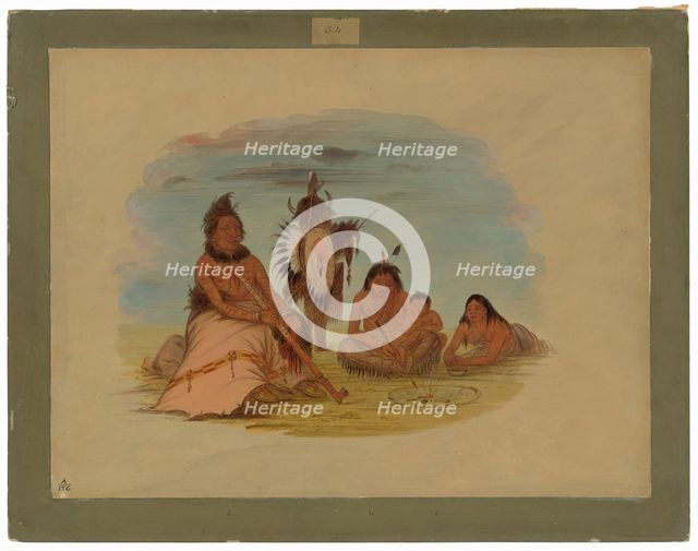 An Aged Minatarree Chief and His Family, 1861/1869. Creator: George Catlin.