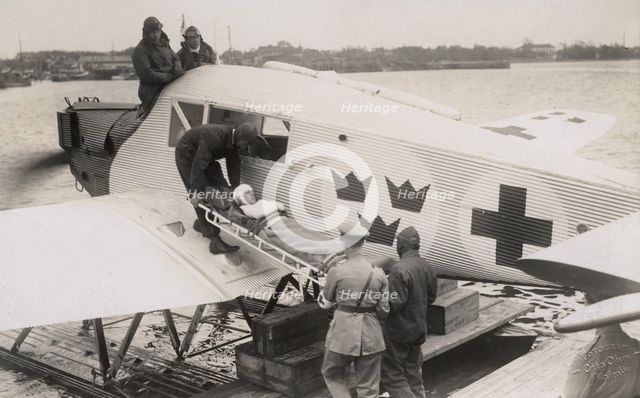 An air ambulance operated by the Swedish Red Cross at sea, Malmö, Sweden, 1923. Creator: Otto Ohm.