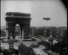 An Airship in the Skies Above Paris Near the Arc de Triomphe During the Royal State Visit..., 1938. Creator: British Pathe Ltd