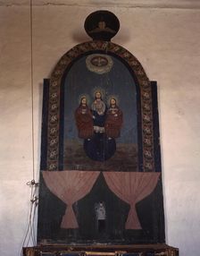 An altar in the church dedicated to the Trinity, Trampas, N.M., 1943. Creator: John Collier