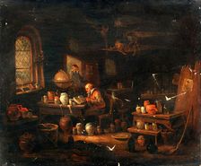 An alchemist or apothecary in his laboratory, c1680s. Creator: Egbert van Heemskerck I