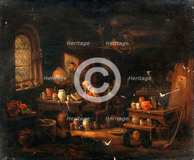An alchemist or apothecary in his laboratory, c1680s. Creator: Egbert van Heemskerck I.
