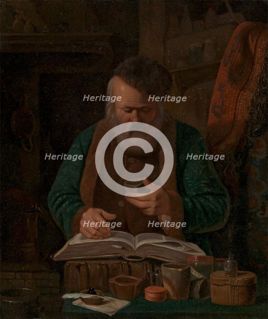 An alchemist or chemist examining a liquid, 1841. Creator: Charles-Emile Francois.