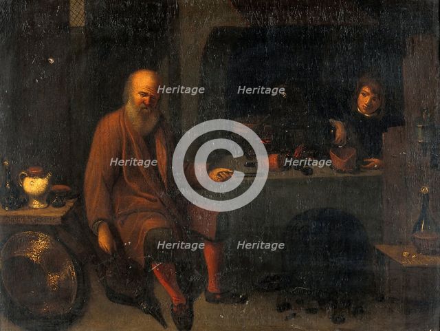 An alchemist in his laboratory, c1640s. Creator: David Ryckaert III.