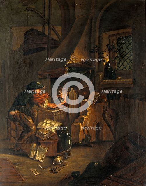 An alchemist in his laboratory, c1650s. Creator: Thomas Wyck.