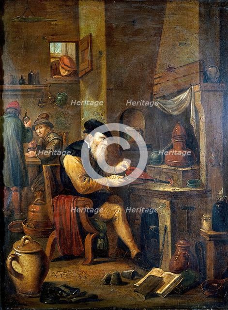An alchemist in his laboratory, c1680s. Creator: Follower of David Teniers the younger.