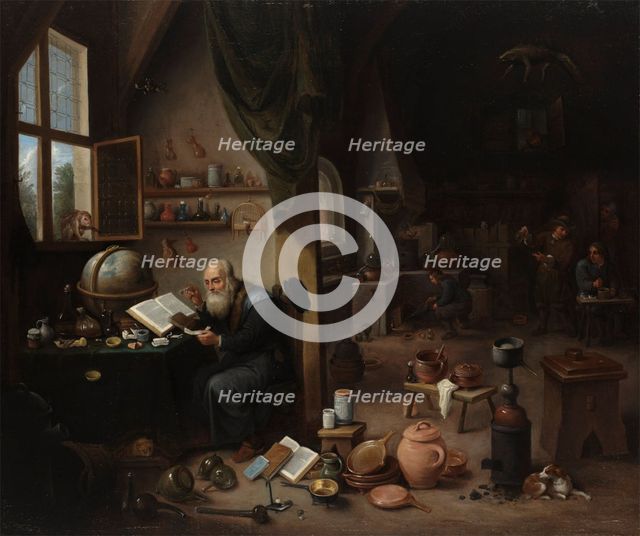 An alchemist in his laboratory, c1680s. Creator: Follower of David Teniers II.