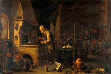 An alchemist in his laboratory, c1680s. Creator: Follower of David Teniers II