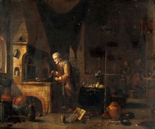 An alchemist in his laboratory, c1680s. Creator: Follower of David Teniers II