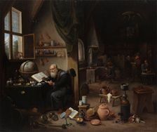 An alchemist in his laboratory, c1680s. Creator: Follower of David Teniers II