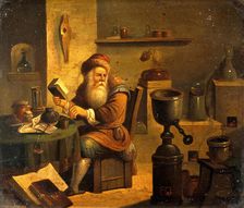 An alchemist in his laboratory, c1680s. Creator: Follower of David Teniers II