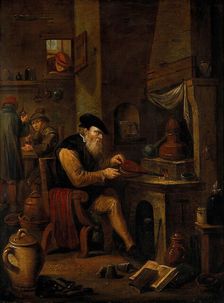An alchemist in his laboratory, c1680s. Creator: Follower of David Teniers the younger