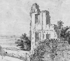 An Allée of Trees in a Park (recto); The Ruins of a Building on a Hill (verso), n.d.. Creator: Georges Michel