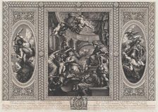 An allegorical scene showing the benefits of James reign at center, Wise Government tramp..., 1720. Creator: Simon Gribelin