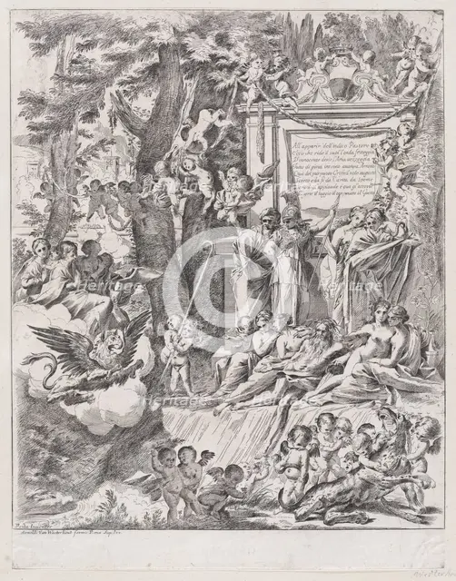 An allegory in honor of the arrival of Cardinal Franciotti as Bishop of Lucca, 1680-1700. Creator: Pietro Testa.