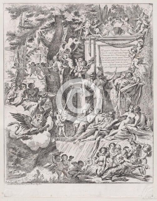 An allegory in honor of the arrival of Cardinal Franciotti as Bishop of Lucca, 1680-1700. Creator: Pietro Testa.