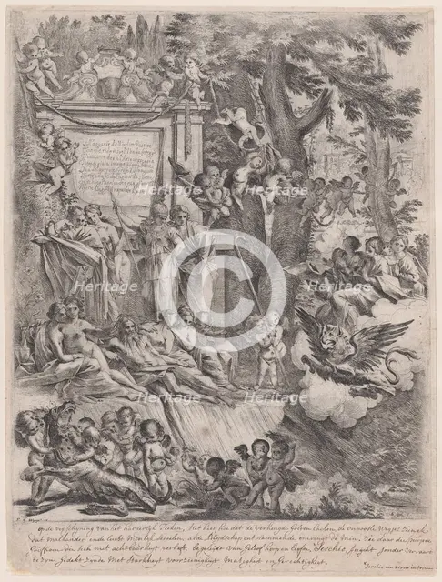 An allegory in honor of the arrival of Cardinal Franciotti as Bishop of Lucca, 1637. Creator: Pietro Testa.