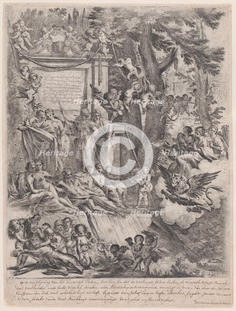 An allegory in honor of the arrival of Cardinal Franciotti as Bishop of Lucca, 1637. Creator: Pietro Testa.