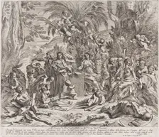 An allegory of painting, who as a child in the centre left draws on a tablet, surrounde..., 1637-38. Creator: Pietro Testa