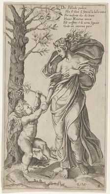 An allegory of Peace; Peace personified as a woman standing in a landscape holding the ..., 1530-40. Creator: Lorenzo de Musi