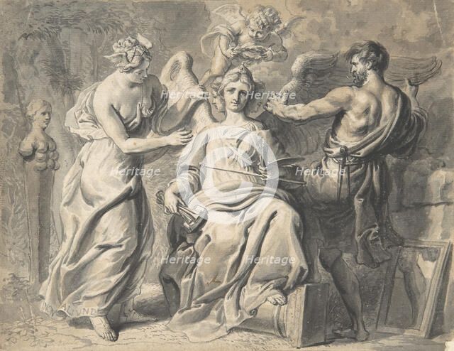 An Allegory of the Arts with Isis and Geometry Attending the Three-headed Figure of..., 17th century Creator: Erasmus Quellinus.