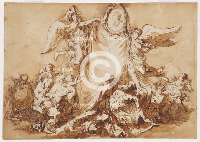 An Allegory of the Arts Vanquishing Time, Surmounted by a Medallion Portrait of..., after 1780. Creator: André Jean Lebrun.