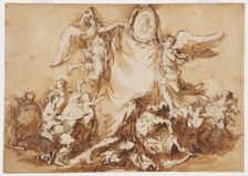 An Allegory of the Arts Vanquishing Time, Surmounted by a Medallion Portrait of..., after 1780. Creator: André Jean Lebrun