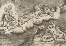 An allegory of the rising sun, a naked man wearing a shroud and accompanied Father Time..., 1531-76. Creator: Giulio Bonasone