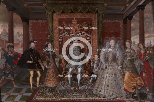 An Allegory of the Tudor Succession: The Family of Henry VIII, ca. 1590. Creator: Unknown.
